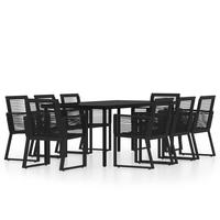 GARTENTISCHGRUPPE mit 200 cm Tisch, aus Stachl und PVC-Rattan, 9-teiliges Set - Schwarz, Metall - vidaXL