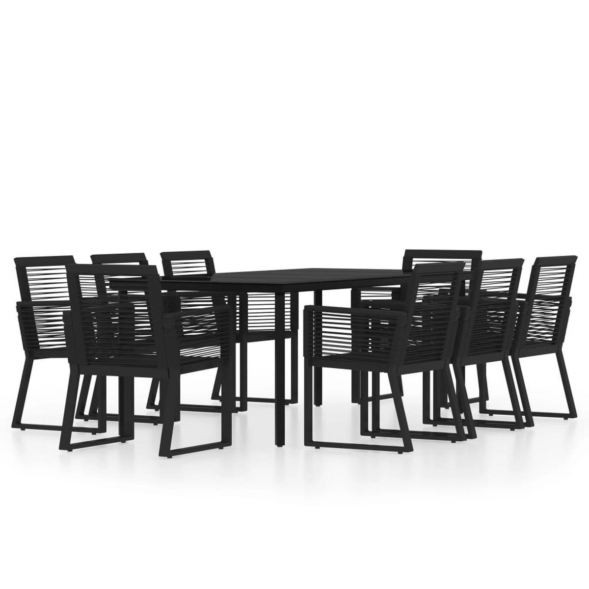 GARTENTISCHGRUPPE mit 200 cm Tisch, aus Stachl und PVC-Rattan, 9-teiliges Set - Schwarz, Metall - vidaXL