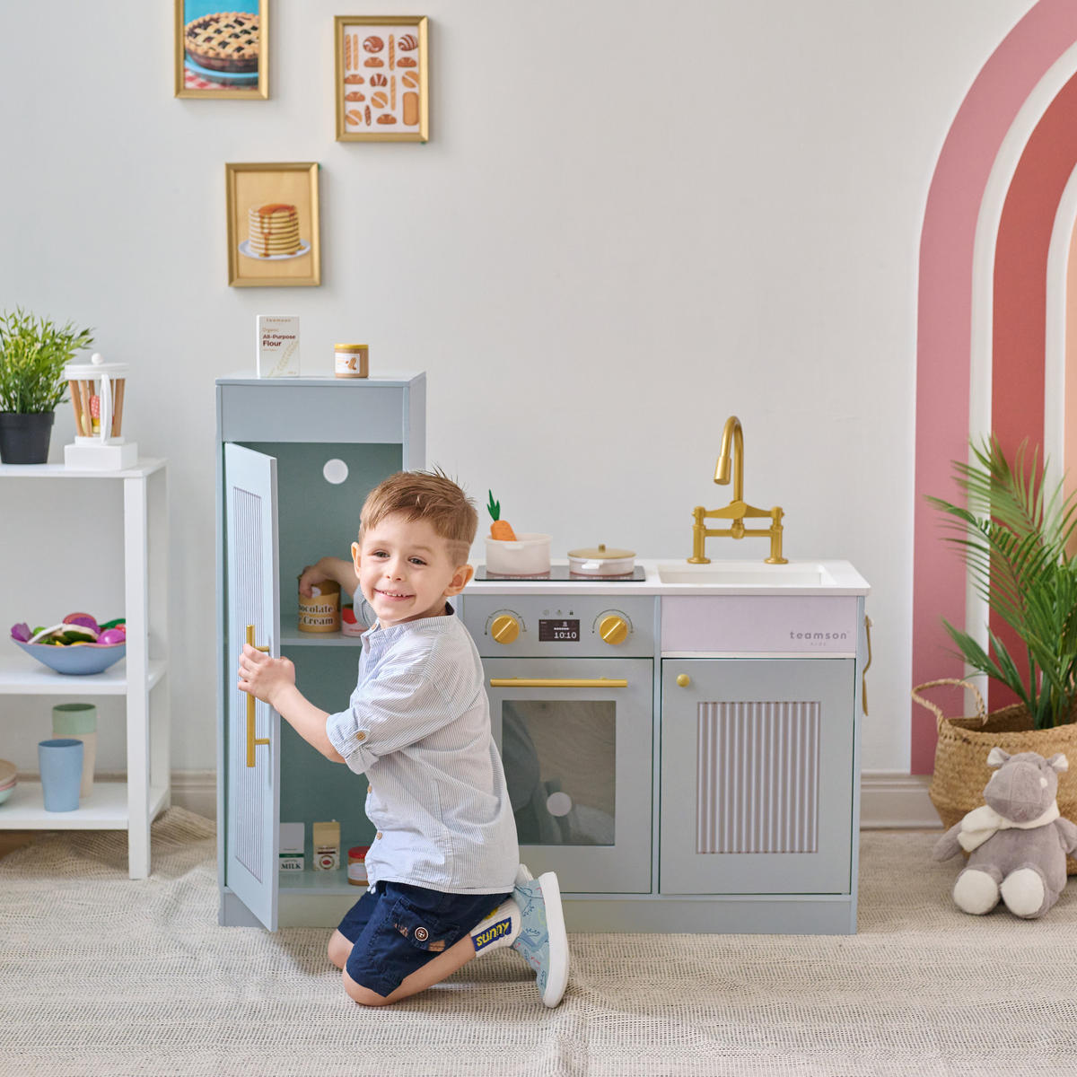 KINDERKUCHE Holz mit separatem Kühlschrank, 80cm, Blau - Blau, Holzwerkstoff (85/30/80cm) - Teamson Kids