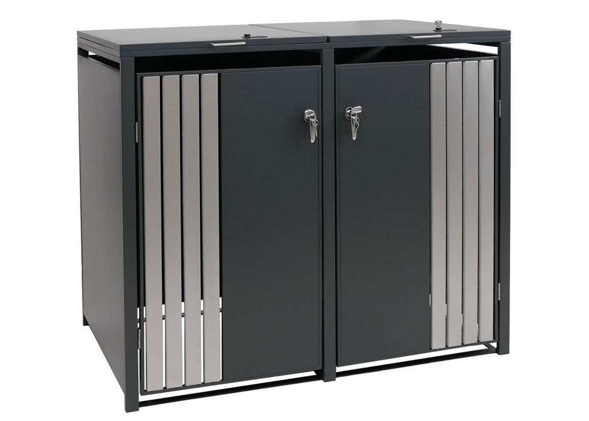 MÜLLTONNENBOX 2er mit Deckel HxBxT 122x132x84cm Anthrazit Edelstahl - Anthrazit, Metall (132/122/84cm) - PROREGAL