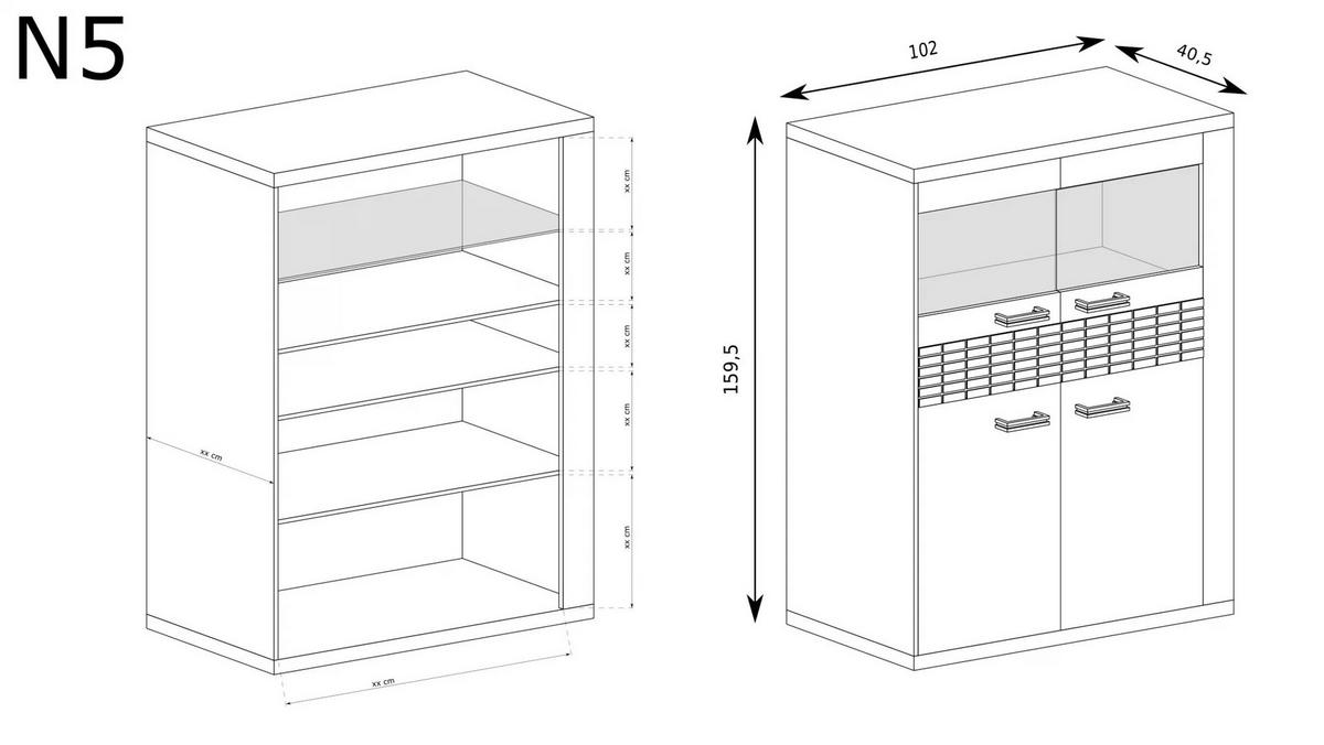 VITRINENSCHRANK NATURAL N-05 - Eichefarben, Holzwerkstoff (102/160/41cm) - Meblini