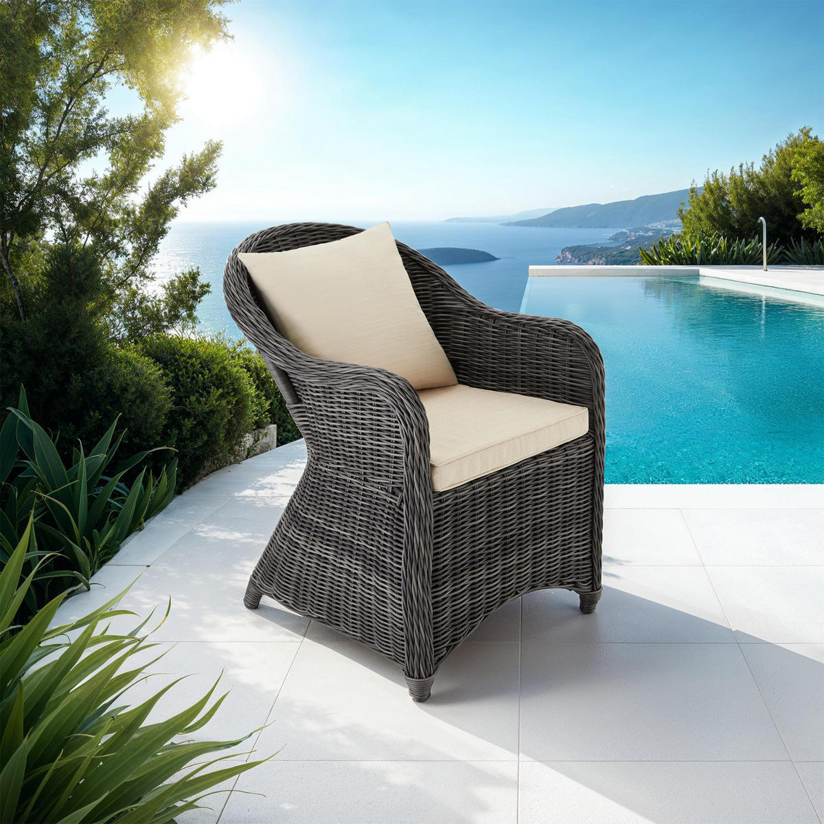 RATTANSESSEL ,71 x 60 x 84 cm,grau - Grau, Kunststoff (60/84/71cm) - tectake