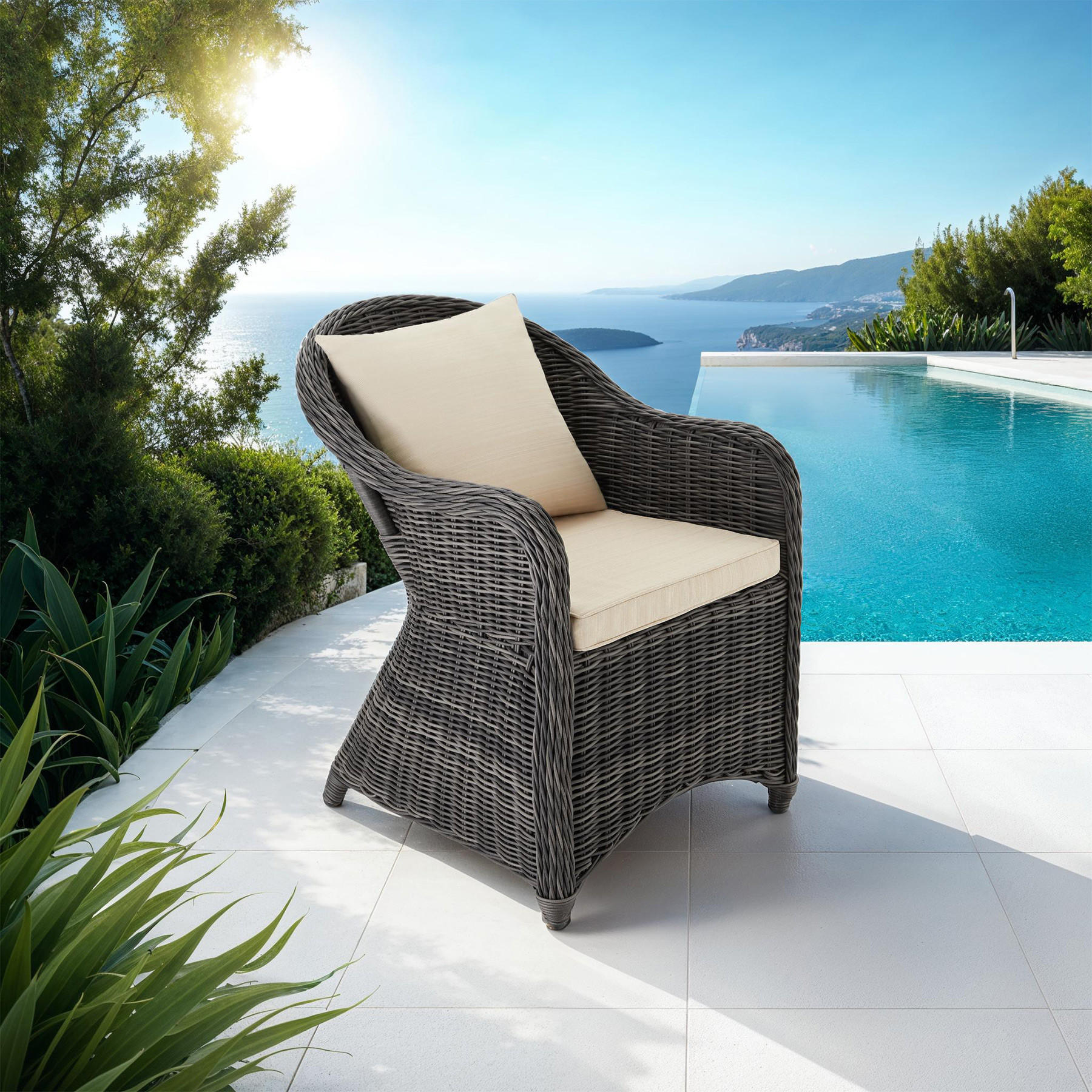 Thumbnail - tectake Rattansessel, Grau, Kunststoff, 60x84x71 cm, Gartenmöbel, Gartenstühle, Gartenstühle