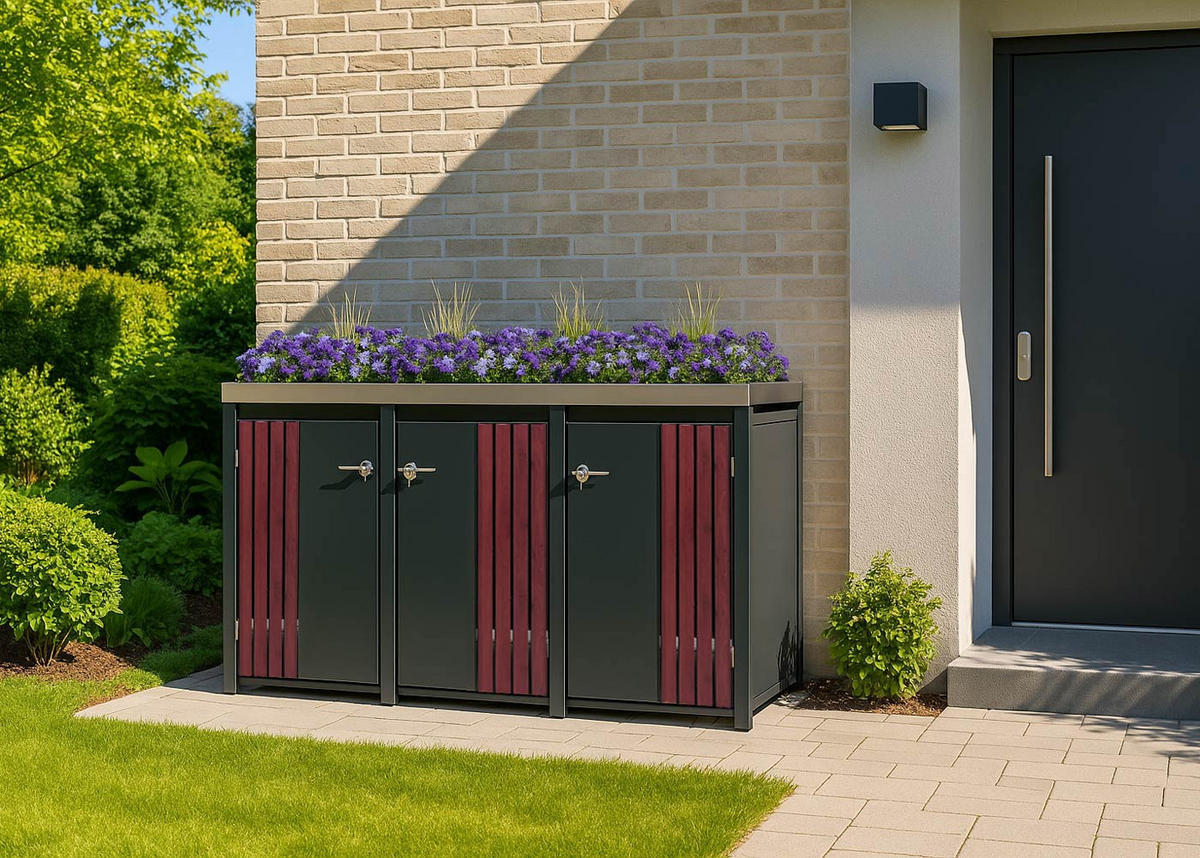 3ER-MÜLLTONNENVERKLEIDUNG Anthrazit, Dunkelbraun - Anthrazit/Dunkelbraun, Metall (196/125/84cm) - MCW