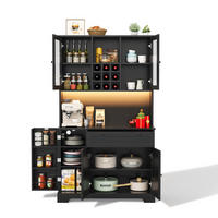 BUFFETSCHRANK aus MDF 40x105x180 cm Schwarz mit LED-Beleuchtung, Steckdosenleiste, Weinregal und verstellbaren Einlegeböden - Schwarz, Holzwerkstoff (105/180/40cm) - Modfu