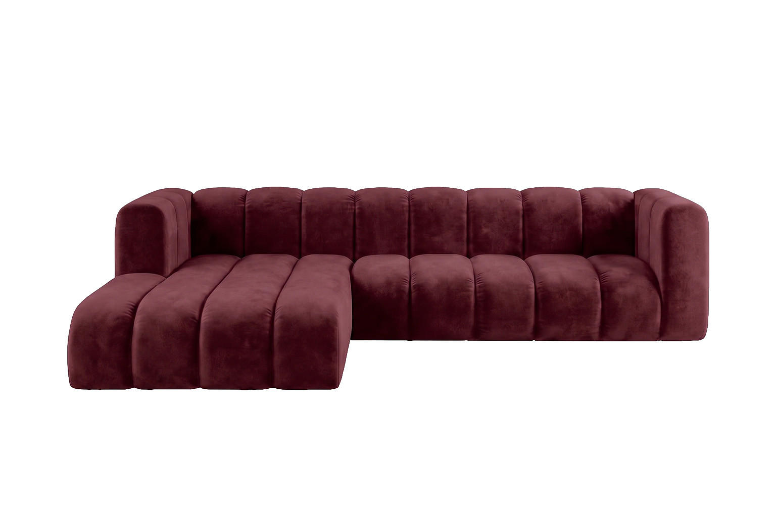 ECKSOFA Modulares In L-Form, Velvet-Stoff Riviera, Rotwein, Links, GRAND 287 cm - Dunkelrot, Holz (287/179cm) - Kaiser Möbel
