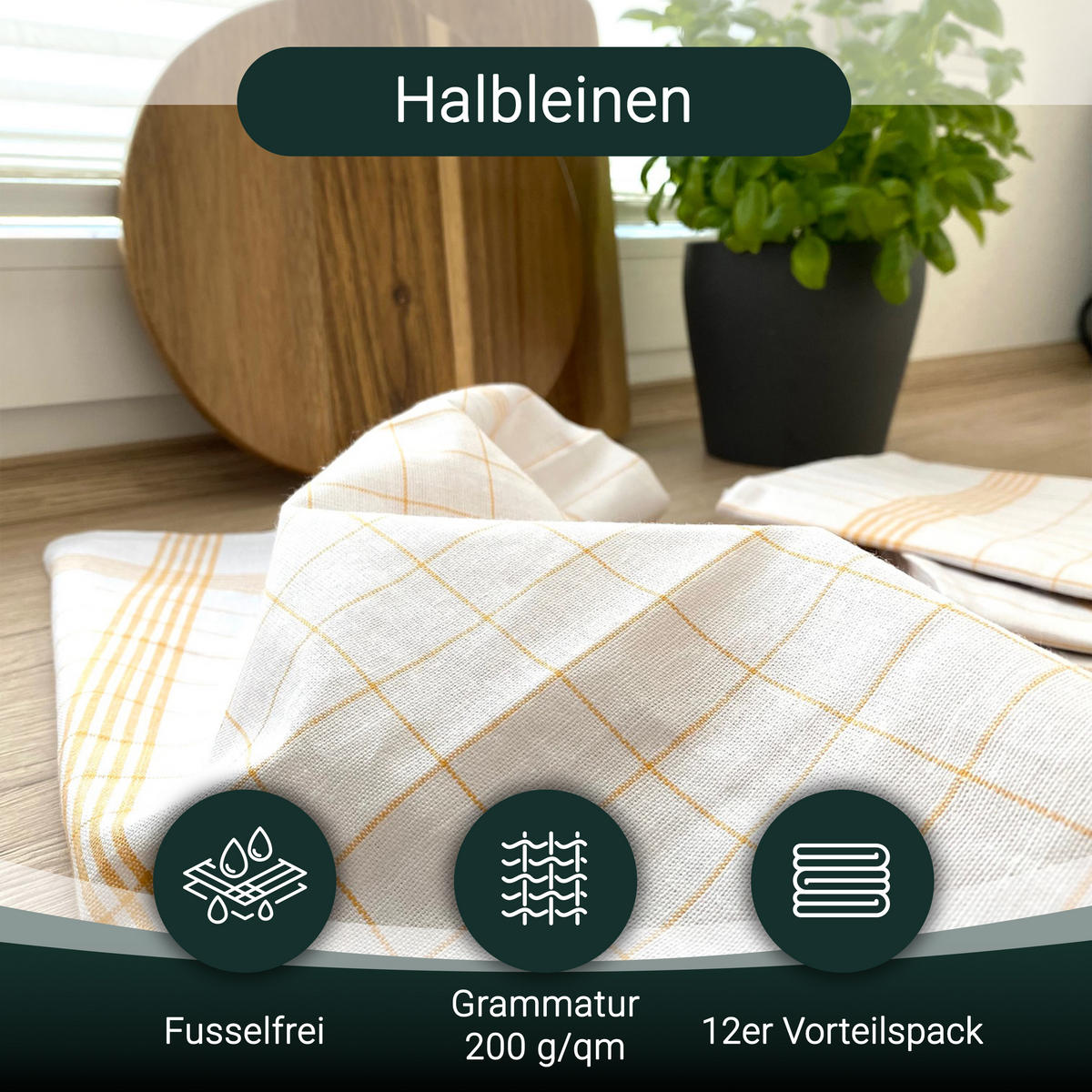 GESCHIRRTÜCHER, 12er-Set, 50x70 cm, 50% Baumwolle, 50% Leinen, Gelb - Gelb, Textil (50/70cm) - Zollner