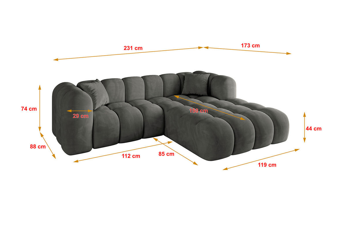 ECKSOFA Ottomane Rechts OLEA-L1 - 231x173x74 cm Anthrazit - Anthrazit/Schwarz, Holzwerkstoff/Kunststoff (231/173cm) - ALTDECOR