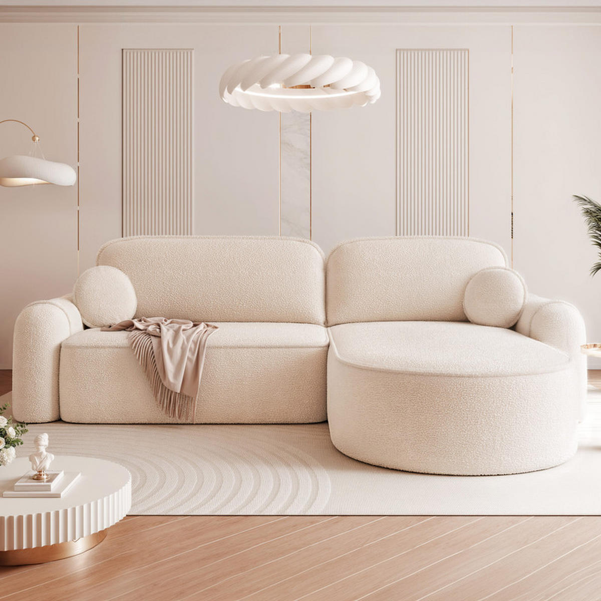 ECKSOFA SIGMA mit Schlaffunktion und Bettkasten, Stoff Creme - Creme, Textil (280/178cm) - Idohome