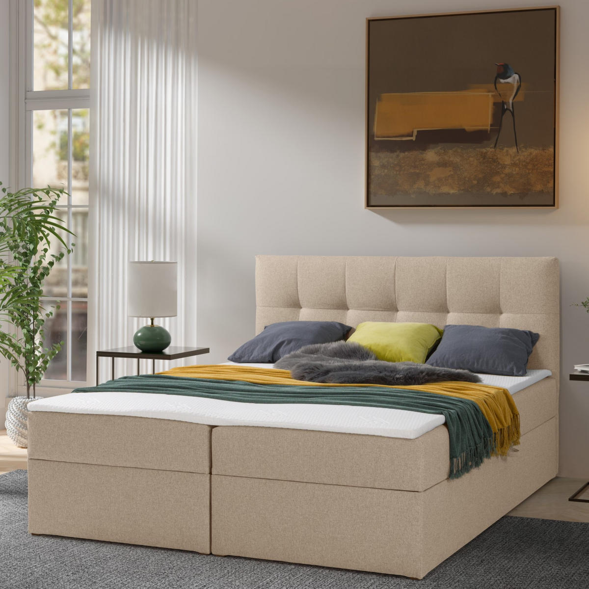 BOXBETT Toronto 180x200 Bonell-Matratze H3 und Topper - Beige/Silberfarben, Holz/Holzwerkstoff (180/200cm) - Ravio