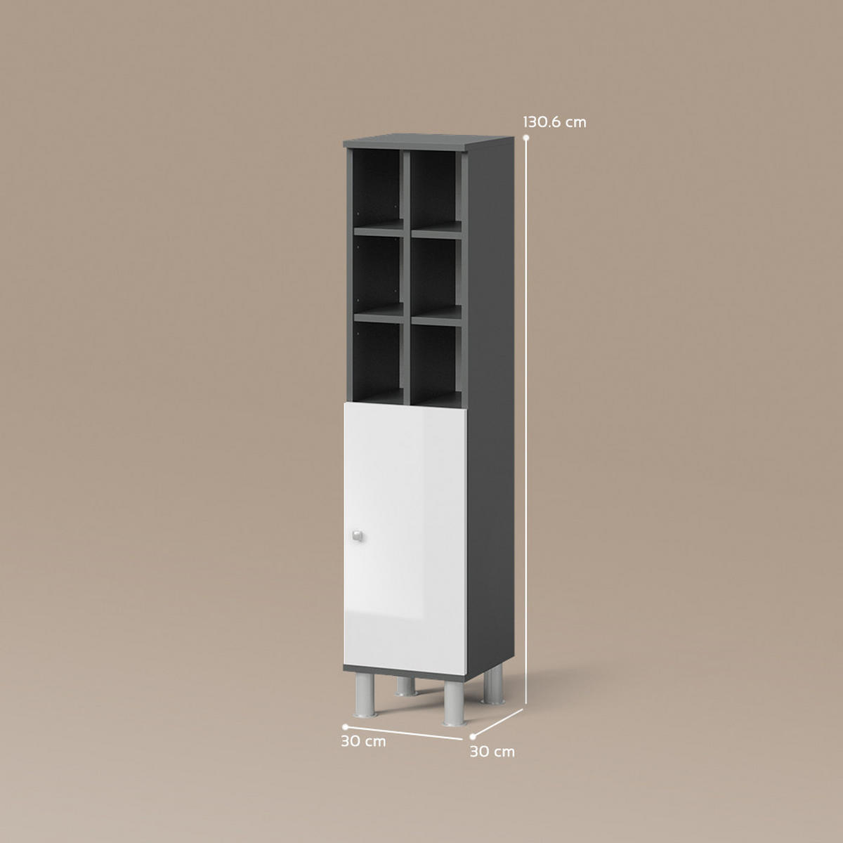 MIDISCHRANK Fucino Weiß Hochglanz 30 x 130.6 cm große Tür - Weiß Hochglanz, Holzwerkstoff (30/130.6/30cm) - Livinity®