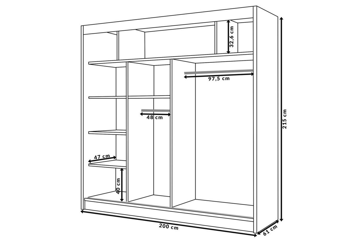 SCHWEBETÜRENSCHRANK Lili 200 cm mit Lamellen 2-türig, schwarz, Lamelle wotan - Eiche Wotan/Schwarz, Kunststoff (200/215/61cm) - Margaret Hadas24