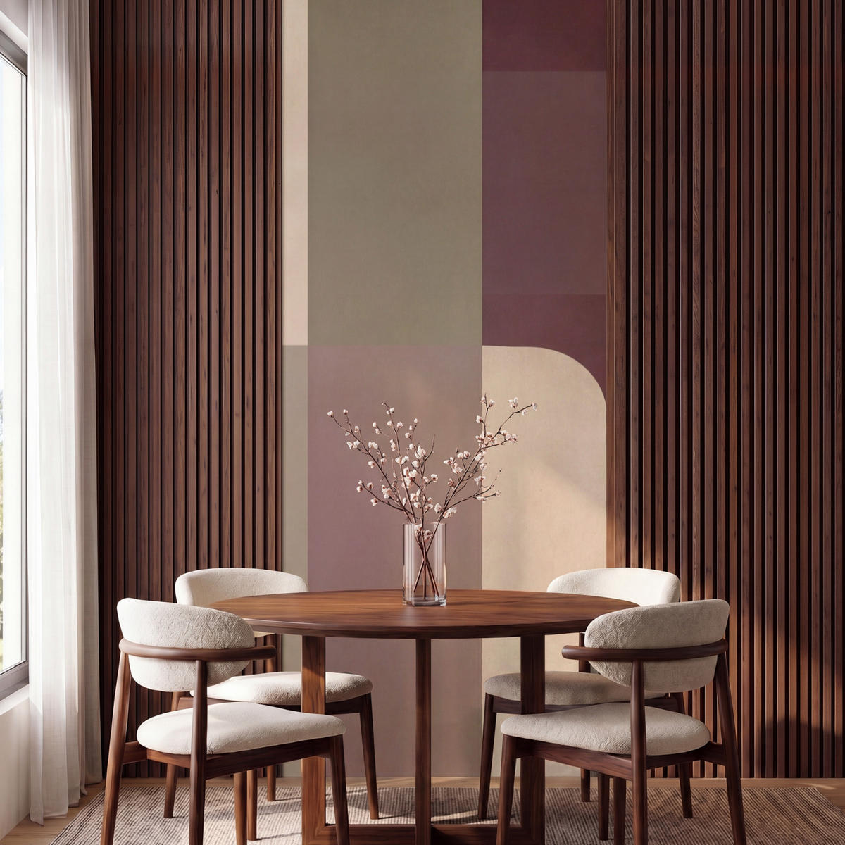 TAPETE - Unis - Abstrakt - Bordeaux - Linien - 100x260 cm - Multicolor, Papier (100/260cm) - OnlyWow