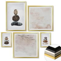 WANDBILDER 5er Set - 50x50 cm & 20x30 cm & 40x60 cm Goldrahmen - Steinstapel-Boho-Malerei - Goldfarben, Kunststoff (40/60cm) - ArtPrintCave