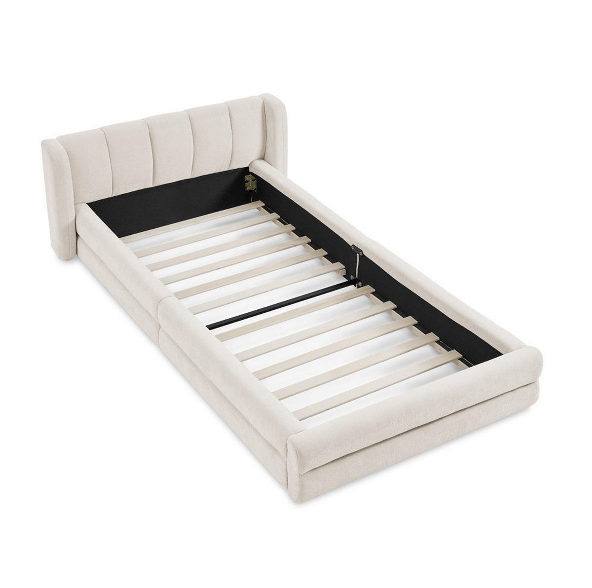 KINDERBETT Einzelbett 90/200 cm aus Chenille mit ergonomischem Kopfteil Beige - Beige, Kunststoff (90/200cm) - Modenvie