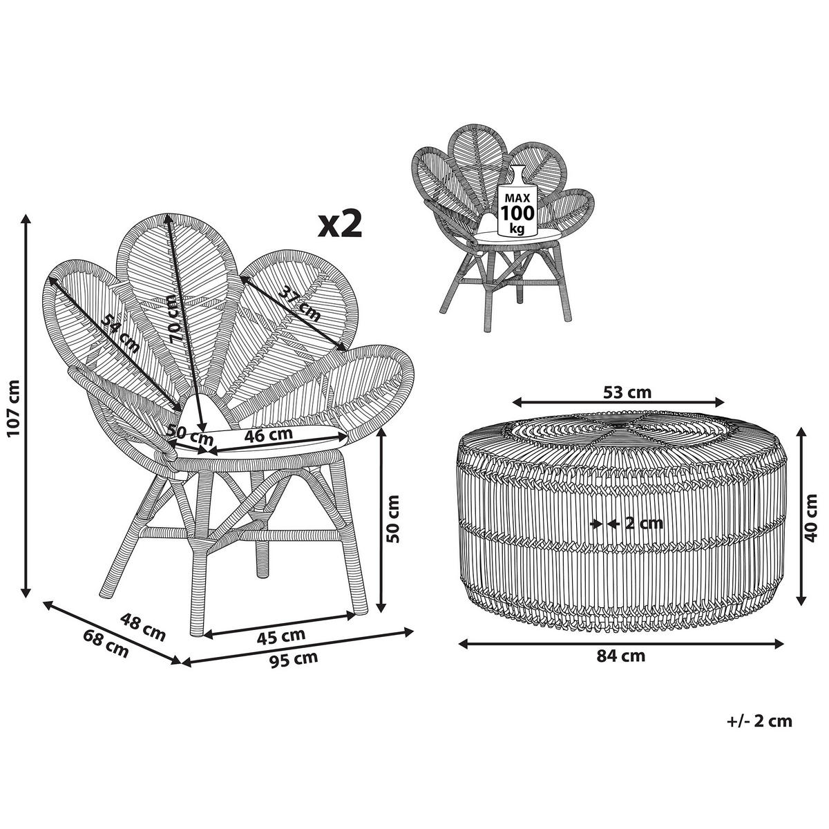 BALKONSET 2-Sitzer Rattan natürlich Auflagen beige Florentine/Limni - Beige/Naturfarben, Naturmaterialien - Beliani
