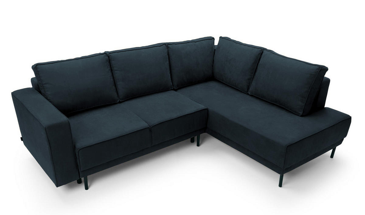 ECKSOFA Rodario Dunkelblau Velours - Schwarz/Dunkelblau, Textil/Metall (247/187cm) - Selsey