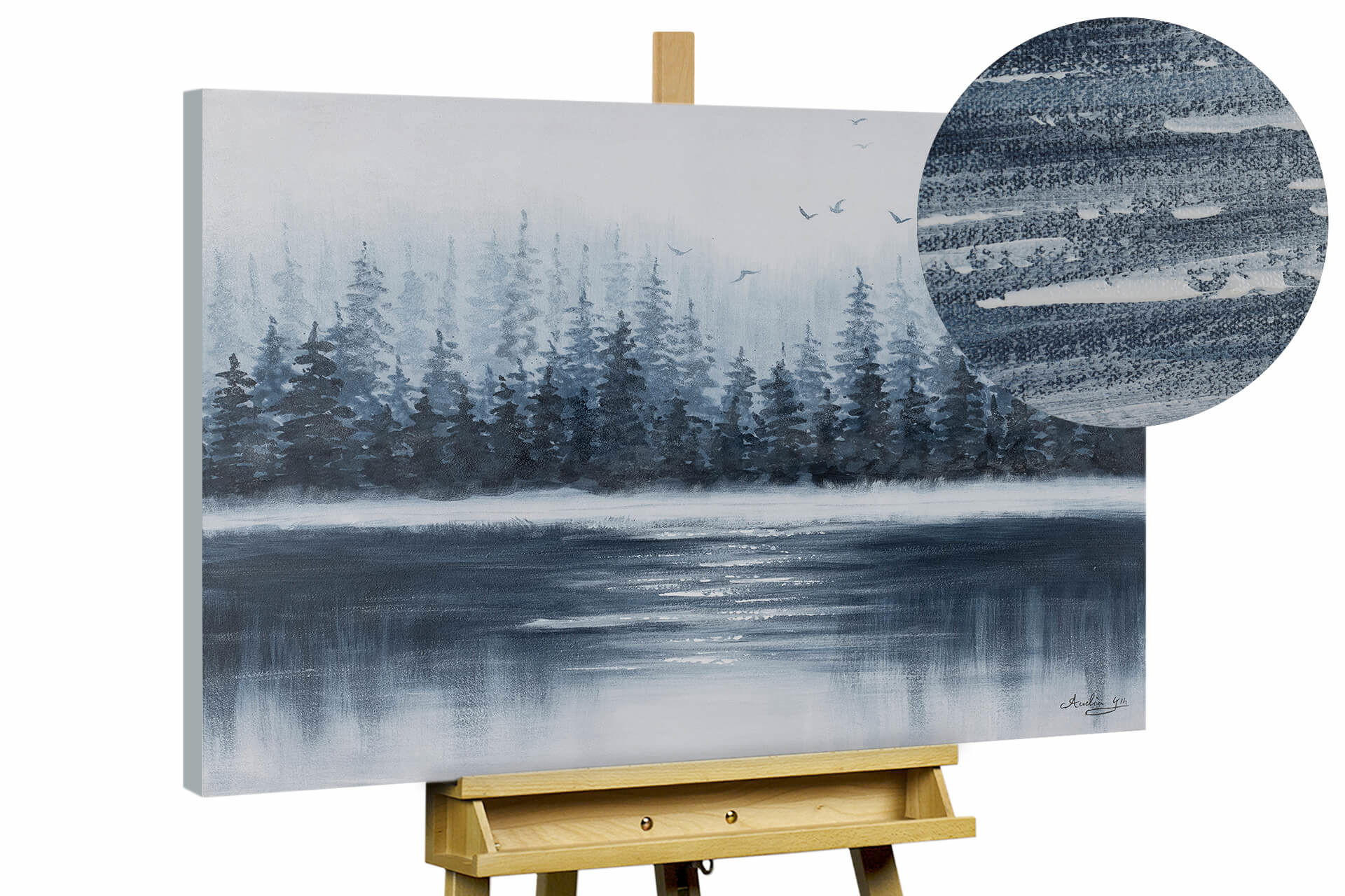 KUNSTLOFT RUČNĚ MALOVANÝ AKRYLOVÝ OBRAZ MODRÝ/BÍLÝ, 100/75 CM