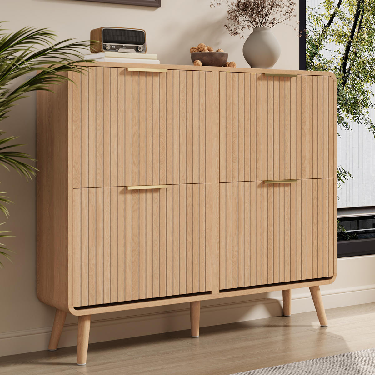 SCHUHSCHRANK Holzoptik für 18–24 Paar Schuhe - Naturfarben, Holzwerkstoff (105/90/24cm) - FLIEKS