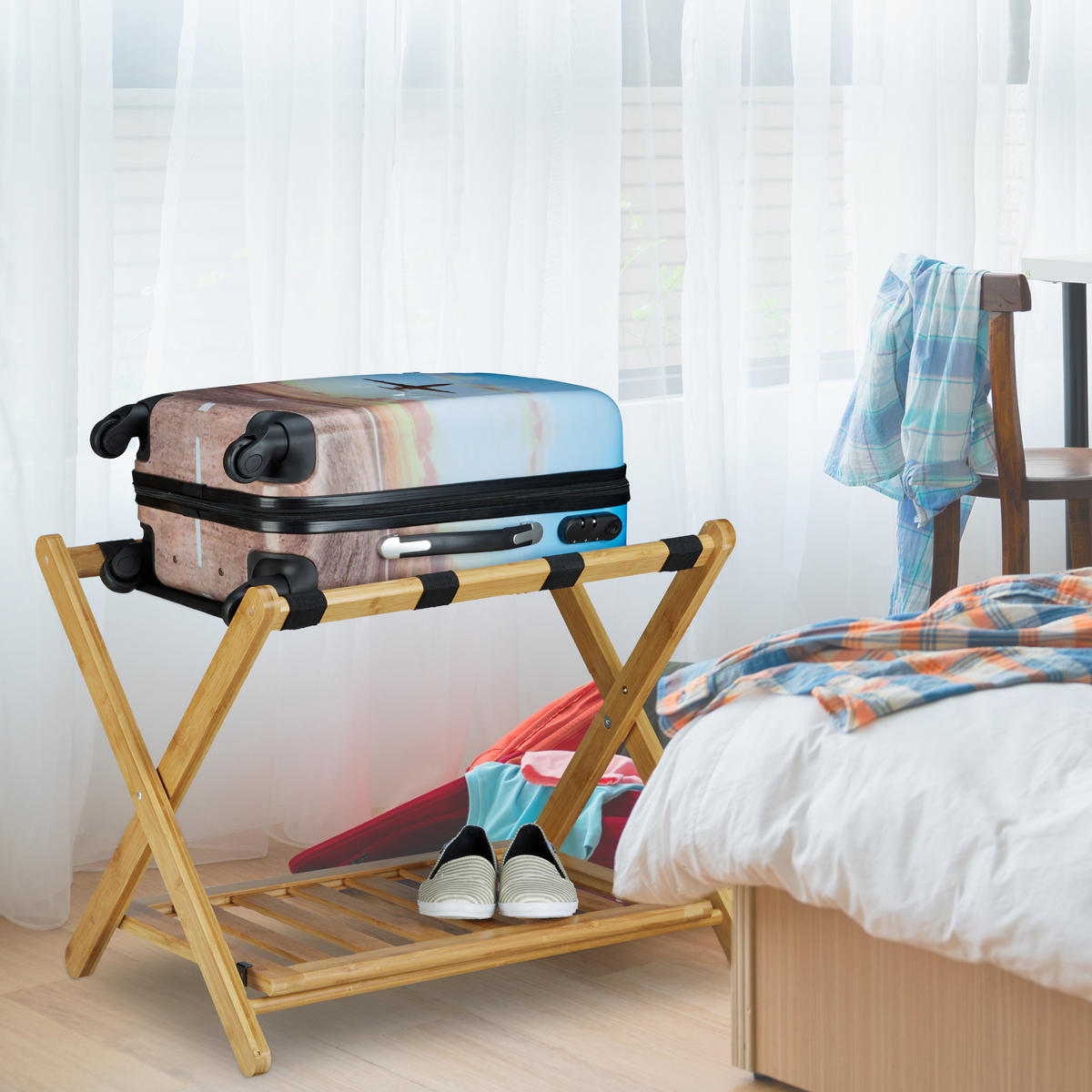 STOJAN na kufre - svetlohnedá, drevo (68/53/47cm) - Relaxdays