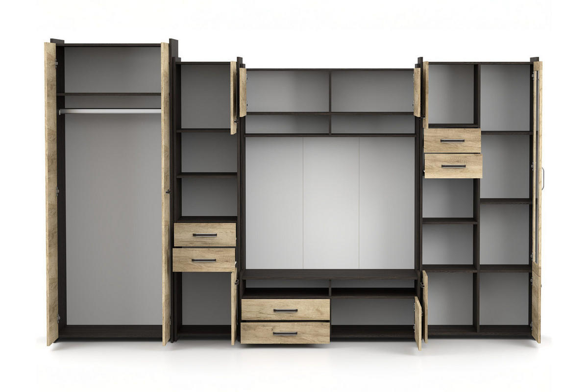 WOHNWAND MAURO S 310 cm in Eiche Canterbury / Eiche Country Grey - Eichefarben, Holzwerkstoff (310/200/53cm) - Deine Möbel 24