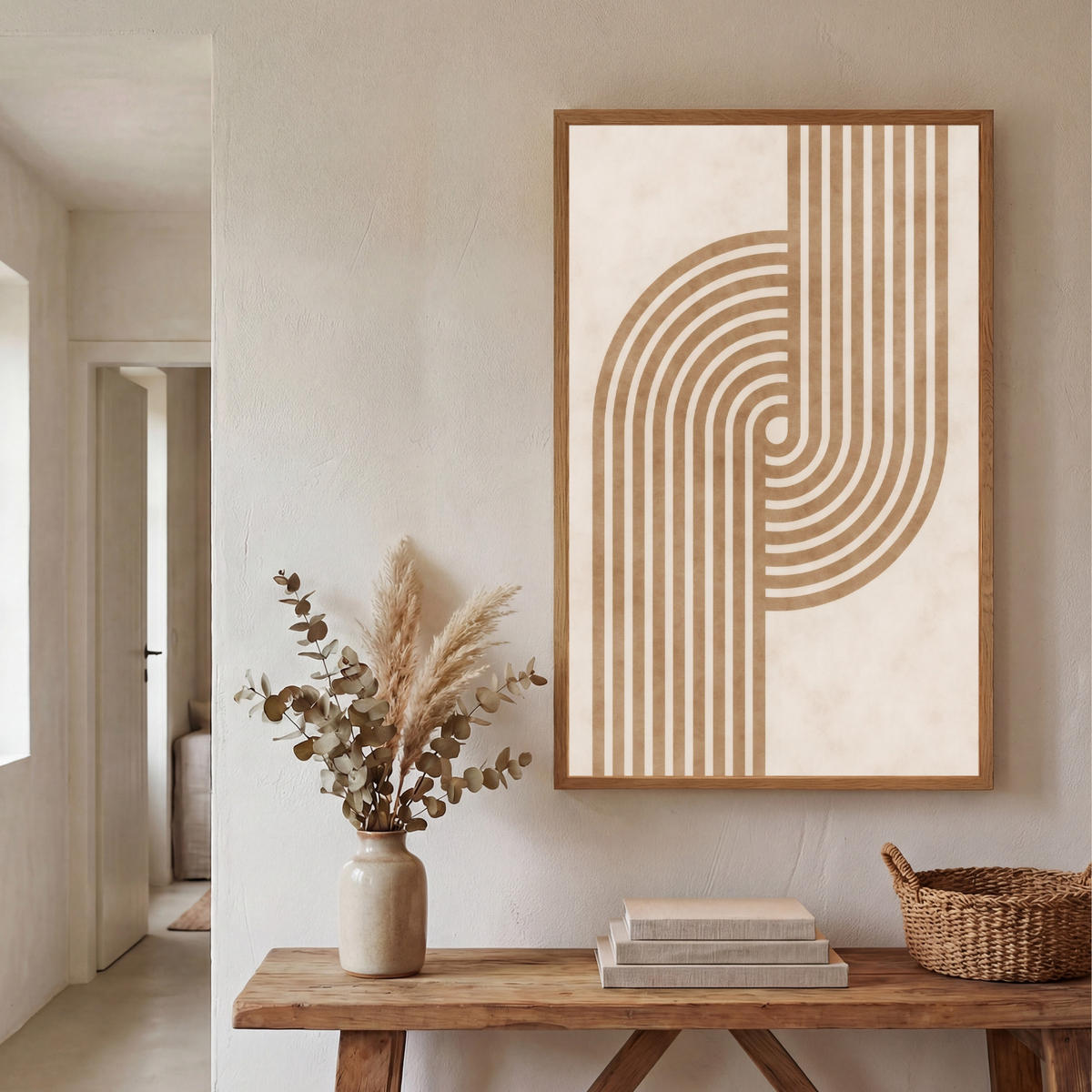 NÁSTĚNNÁ LAMPA S AKUMULÁTOREM Symetrický ohyb - měděná barva 60x90 cm - béžová, kompozitní dřevo (60/90/8cm) - OnlyWow