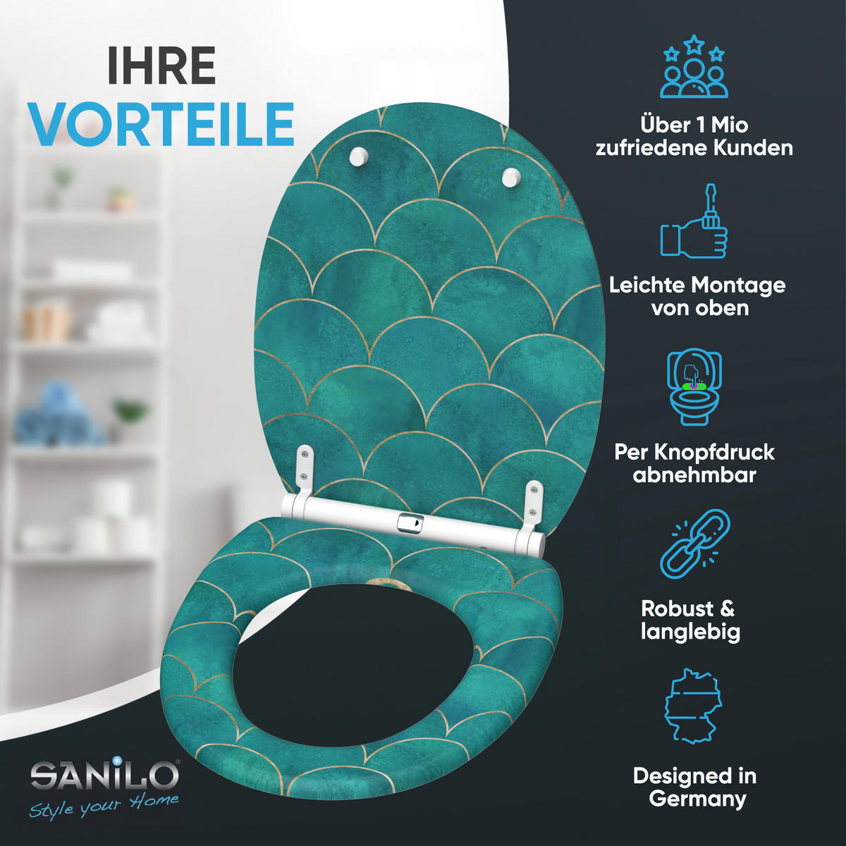 WC-SITZ mit Absenkautomatik & Top Fix Aquarell - Blau, Holzwerkstoff (37.7/5.5/48cm) - Sanilo