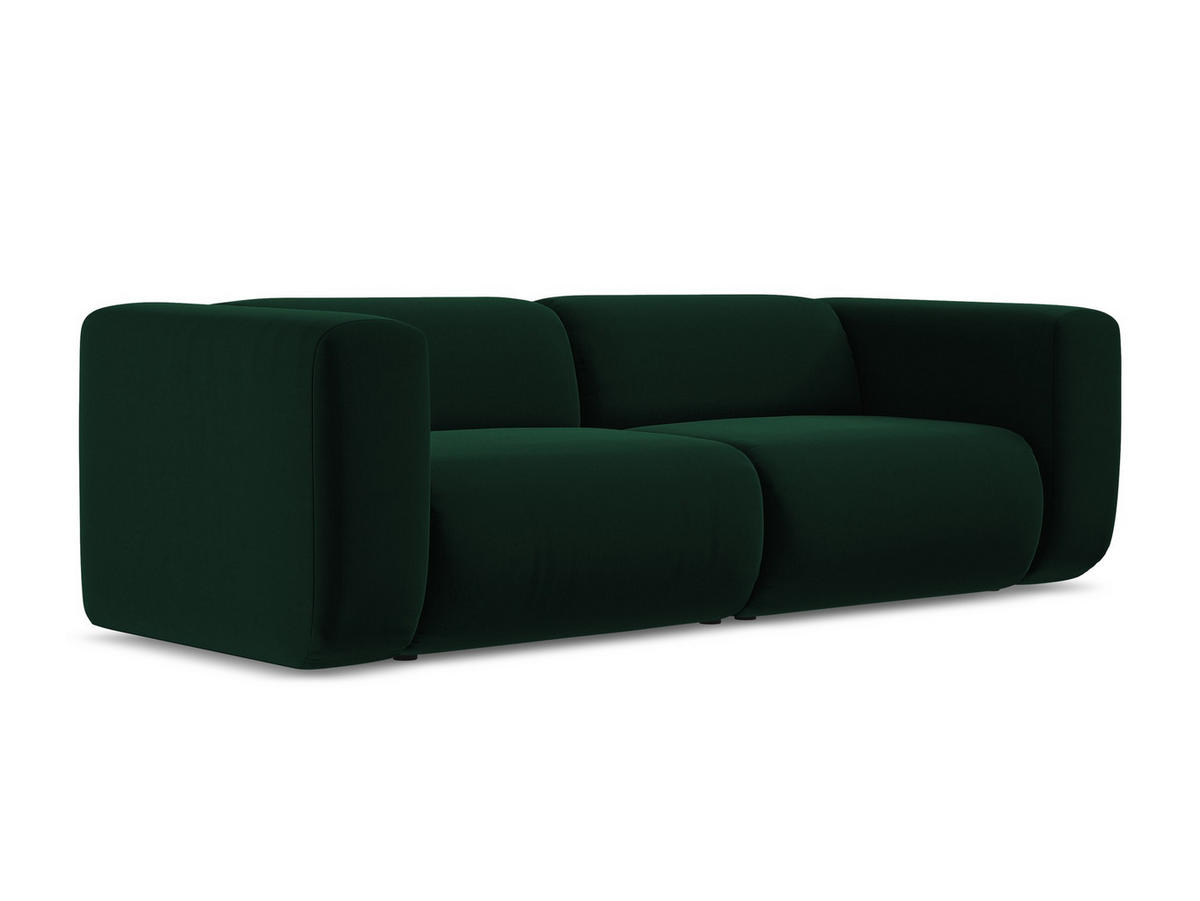 3-SITZER SOFA Samt Stoff Grün - Dunkelgrün/Schwarz, Kunststoff/Textil (228/70/89cm) - Makamii