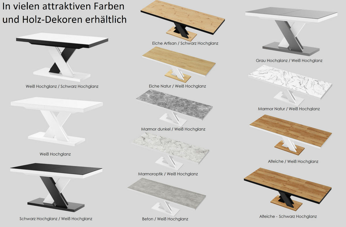 ESSTISCH Rechteckig Beton Weiß Hochglanz 120/89/75 cm - Weiß Hochglanz/Hellgrau, Holzwerkstoff (89/160/75cm) - designimpex