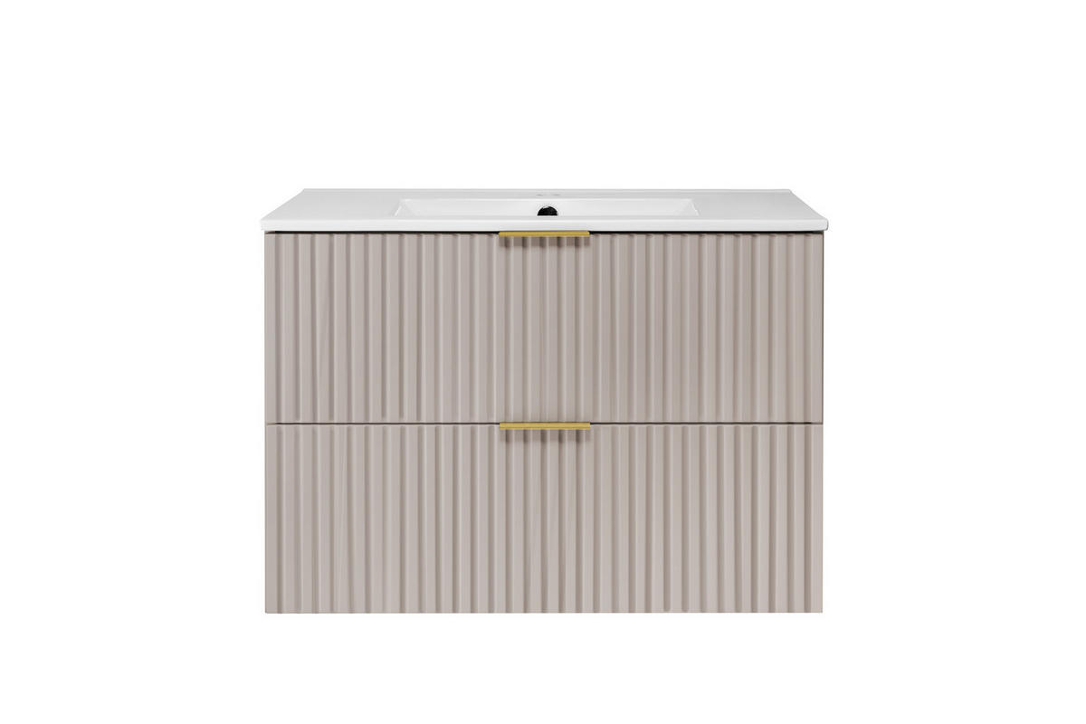 WASCHBECKUNTERSCHRANK, Kaschmir, 80 x 57 x 46 cm, Griff Gold, ohne Arbeitsplatte - Beige/Goldfarben, Holzwerkstoff (80/57/46cm) - 3XE LIVING