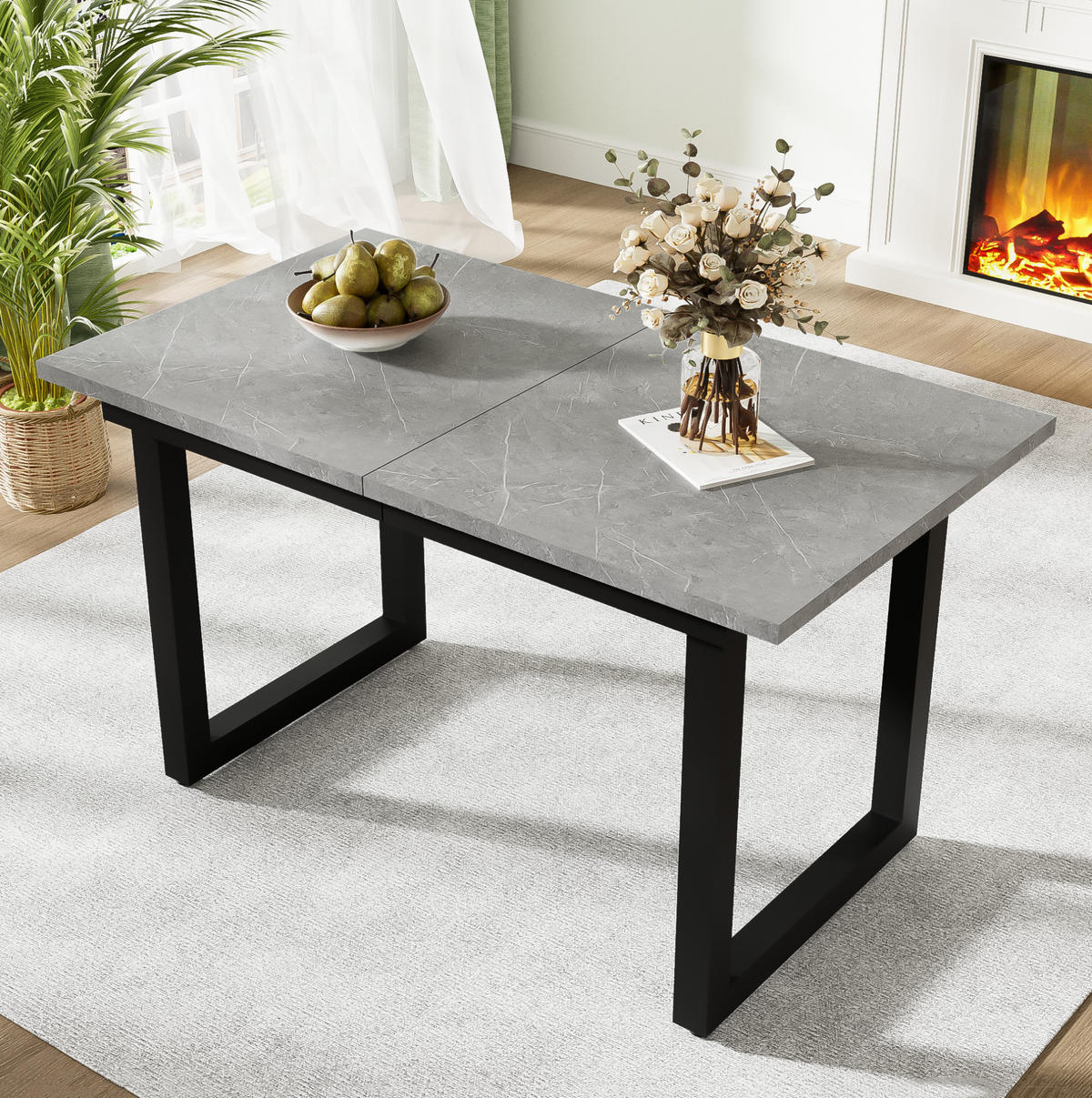 JEDÁLENSKÝ stôl, 140/180/80/75 cm sivá/čierna, rozkladací, MDF - čierna, kompozitné drevo (140/80/75cm) - BEAOK