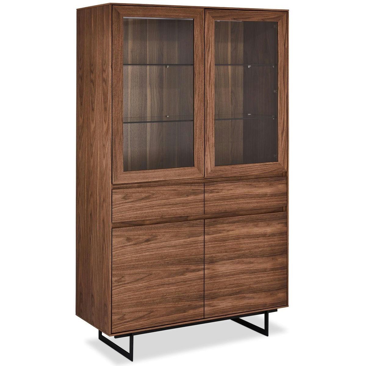 VITRINE Amerikanisches Walnussfurnier - Schwarz/Braun, Holz/Metall (110/190/45cm) - Furnhouse