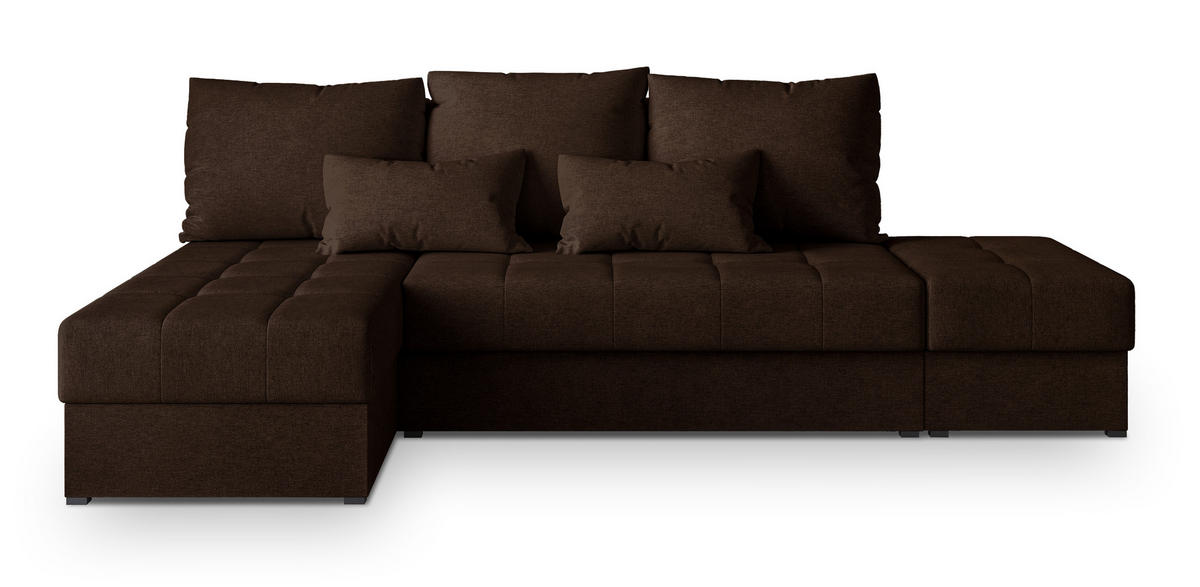 ROHOVÁ SEDAČKA NORVI hnědá - šedá/hnědá, dřevo/textil (251/143cm) - MASSENO