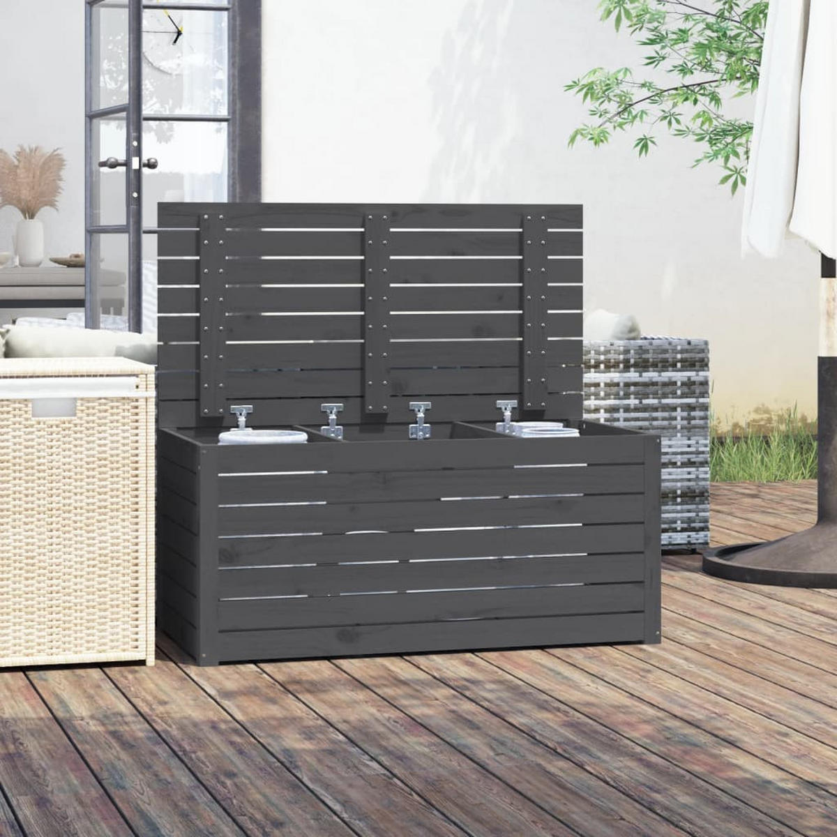 GARTENBOX Grau 101x50,5x46,5 cm Massivholz Kiefer - Grau, Holz (101/46.5/50.5cm) - furnicato