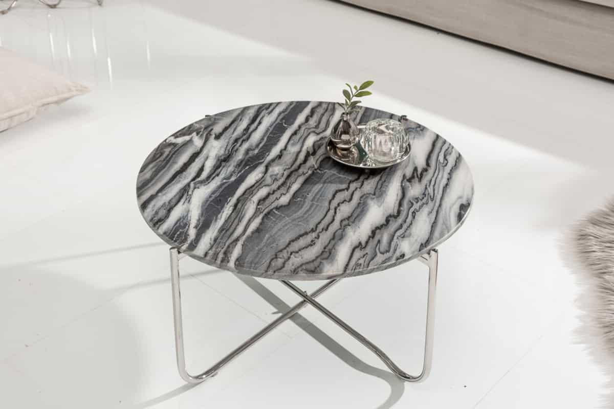 COUCHTISCH NOBLE Marmor rund Grau 62cm - Grau, Stein/Metall (62/62/33cm) - riess-ambiente