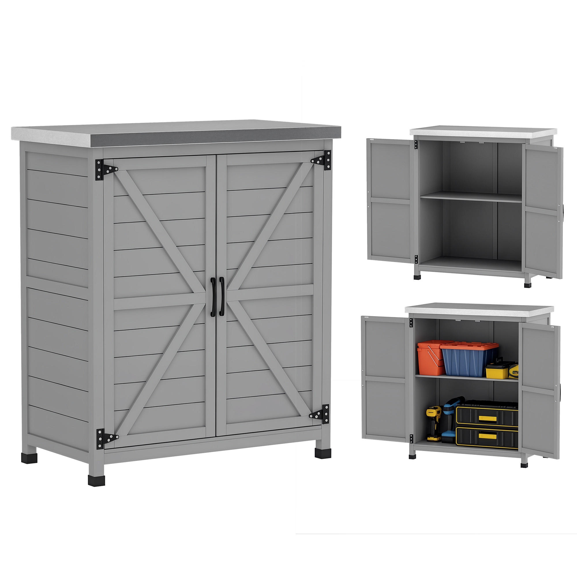 GARTENSCHRANK DE-09216 mit Arbeitsfläche und Innenregal Grau - Grau, Holz (43/92/79cm) - ComfortXL