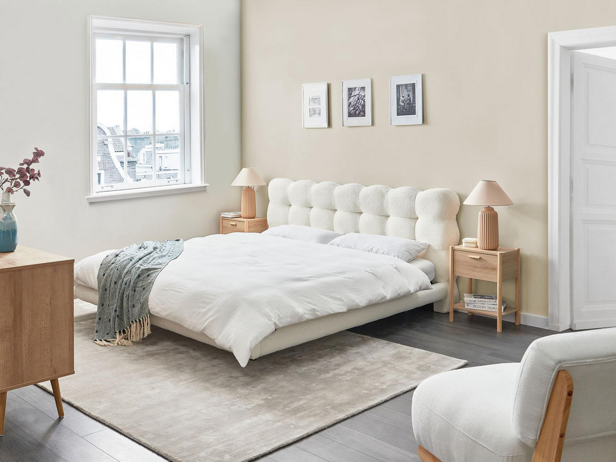 BETT mit Lattenrost 180/200 cm Bouclé Cremeweiß Soulisse - Creme, Textil (180/200cm) - Beliani