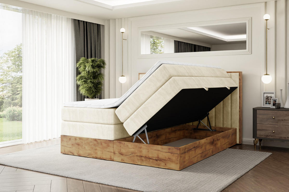 BOXSPRINGBETT mit Matratze H3|H4 und Lattenrost - LOLLI4 KING-120x200 - Beige Monolith - Beige, Holzwerkstoff (120/200cm) - ALTDECOR