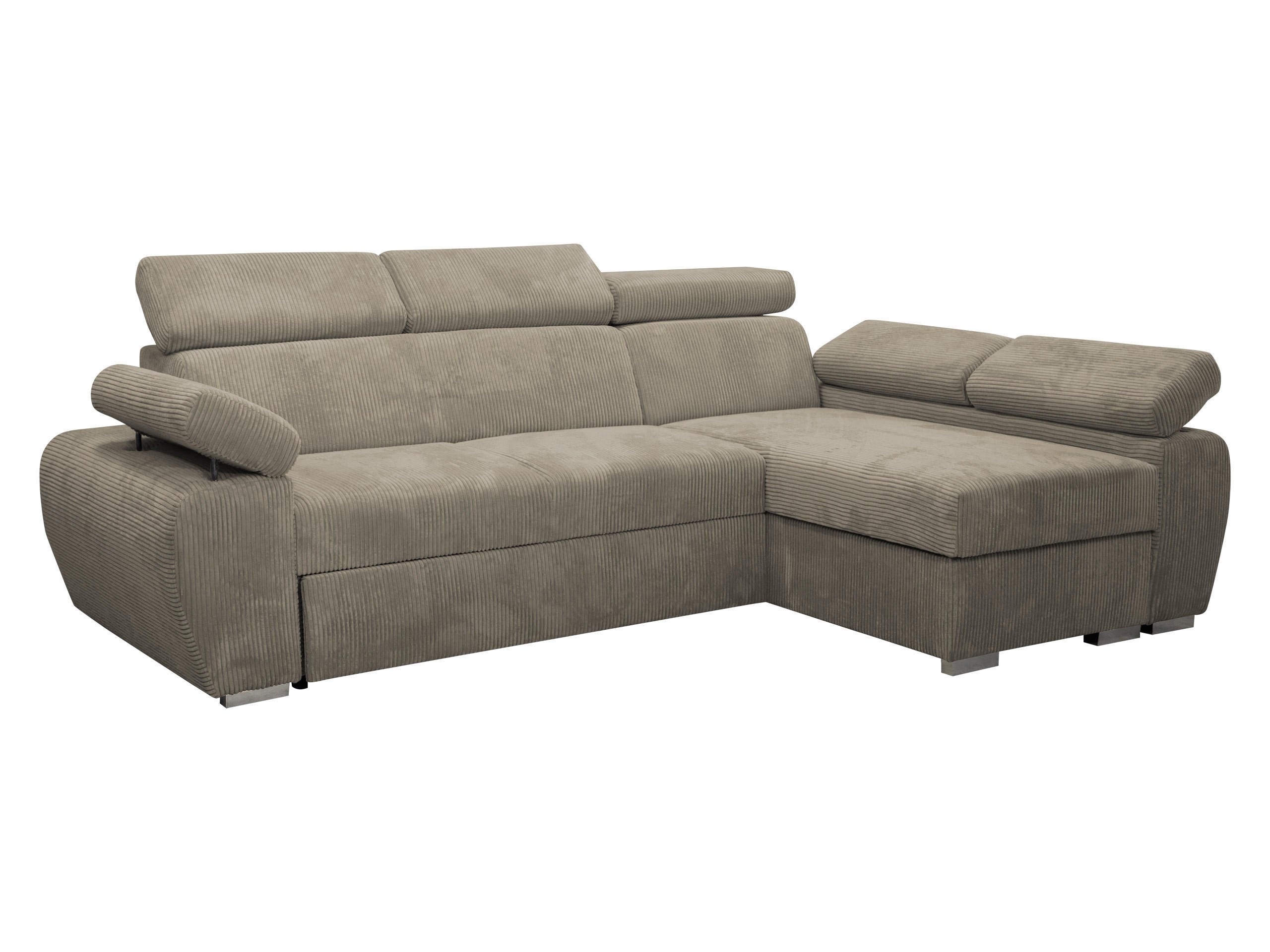 ECKSOFA Boston Mini Premium Cord 2RLC Seite: Rechts 2R+LC - Chromfarben/Naturfarben, Holz/Textil (255/170cm) - MIRJAN24