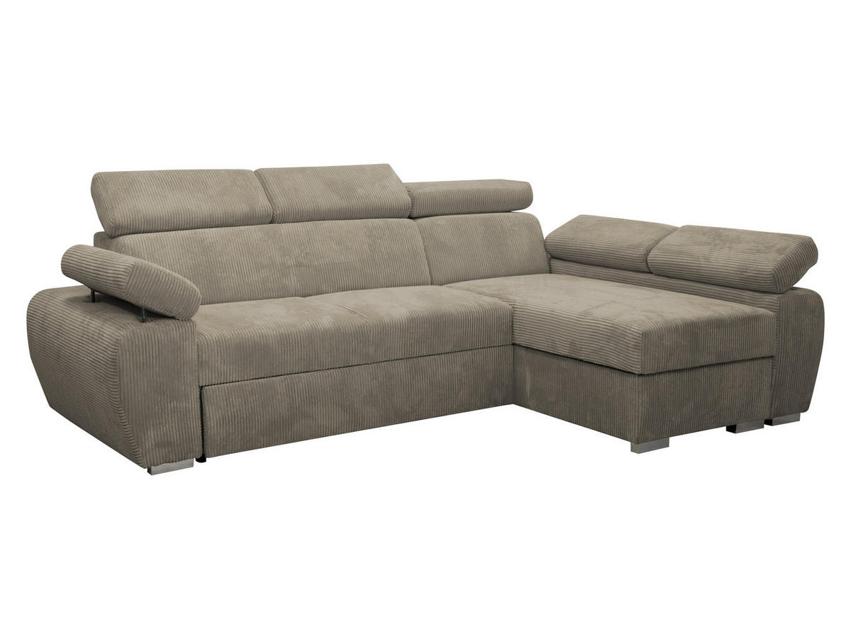 ECKSOFA Boston Mini Premium Cord 2RLC Seite: Rechts 2R+LC - Chromfarben/Naturfarben, Holz/Textil (255/170cm) - MIRJAN24