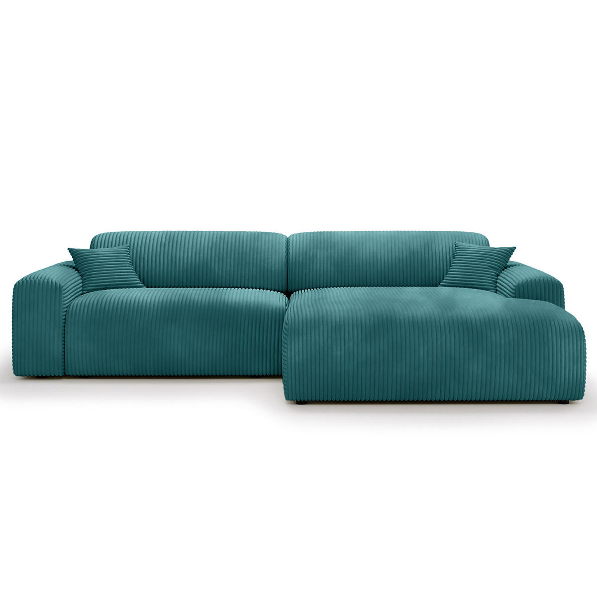 ECKSOFA mit Longchair - Cord - Türkis/Schwarz, Kunststoff/Textil (284/178cm) - home24