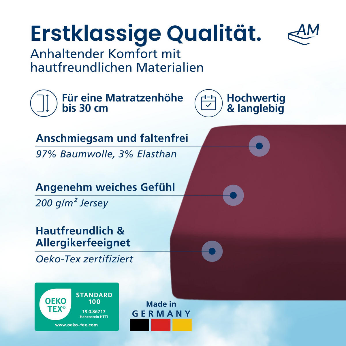 SPANNBETTLAKEN 130/190/25 cm Bordeaux - Bordeaux, Textil (130/190cm) - AM Qualitätsmatratzen