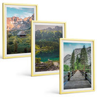 BILDER SET 3er Set - 40x60 cm Goldrahmen - Berglandschaft See Brücke - Goldfarben, Kunststoff (40/60cm) - TULUP