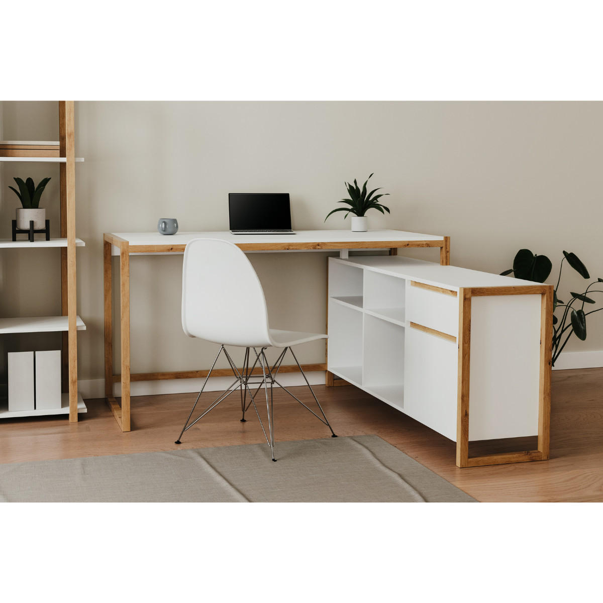SCHREIBTISCH Denver 37A weiß / Dekor Artisan Oak 75/139/139 cm - Weiß/Eiche Artisan, Holzwerkstoff (139/139/75cm) - Calicosy