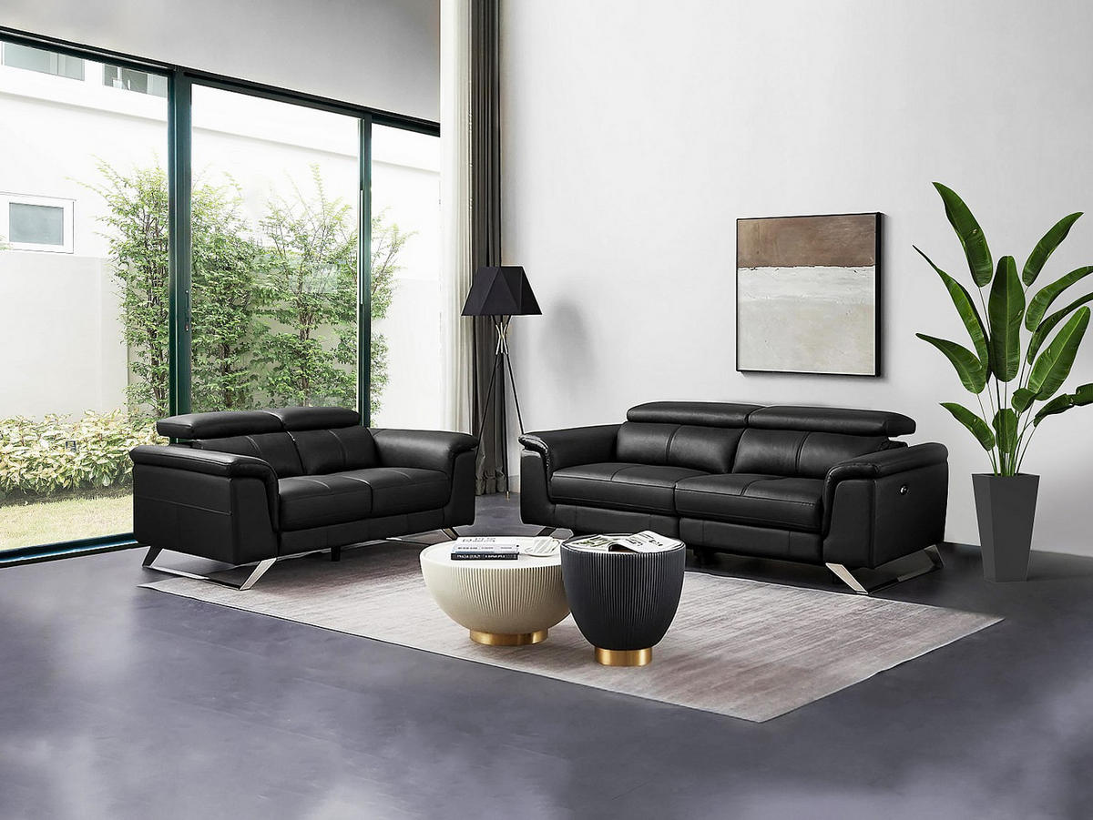 COUCHGARNITUR - 5 Personen - leder - schwarz Breyt - Schwarz, Leder (170/77/108cm) - Vente-Unique