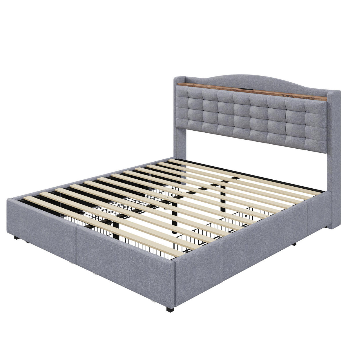 POLSTERBETT mit USB und 4 Schubladen 160x200 cm Grau - Grau, Metall (160/200cm) - Meubliv