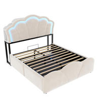 POLSTERBETT 140x200 cm mit hydraulischem Stauraum - LED Beleuchtung & Ladeanschluss - Beige - ohne Matratze - Beige, Textil (140/200cm) - DELFA