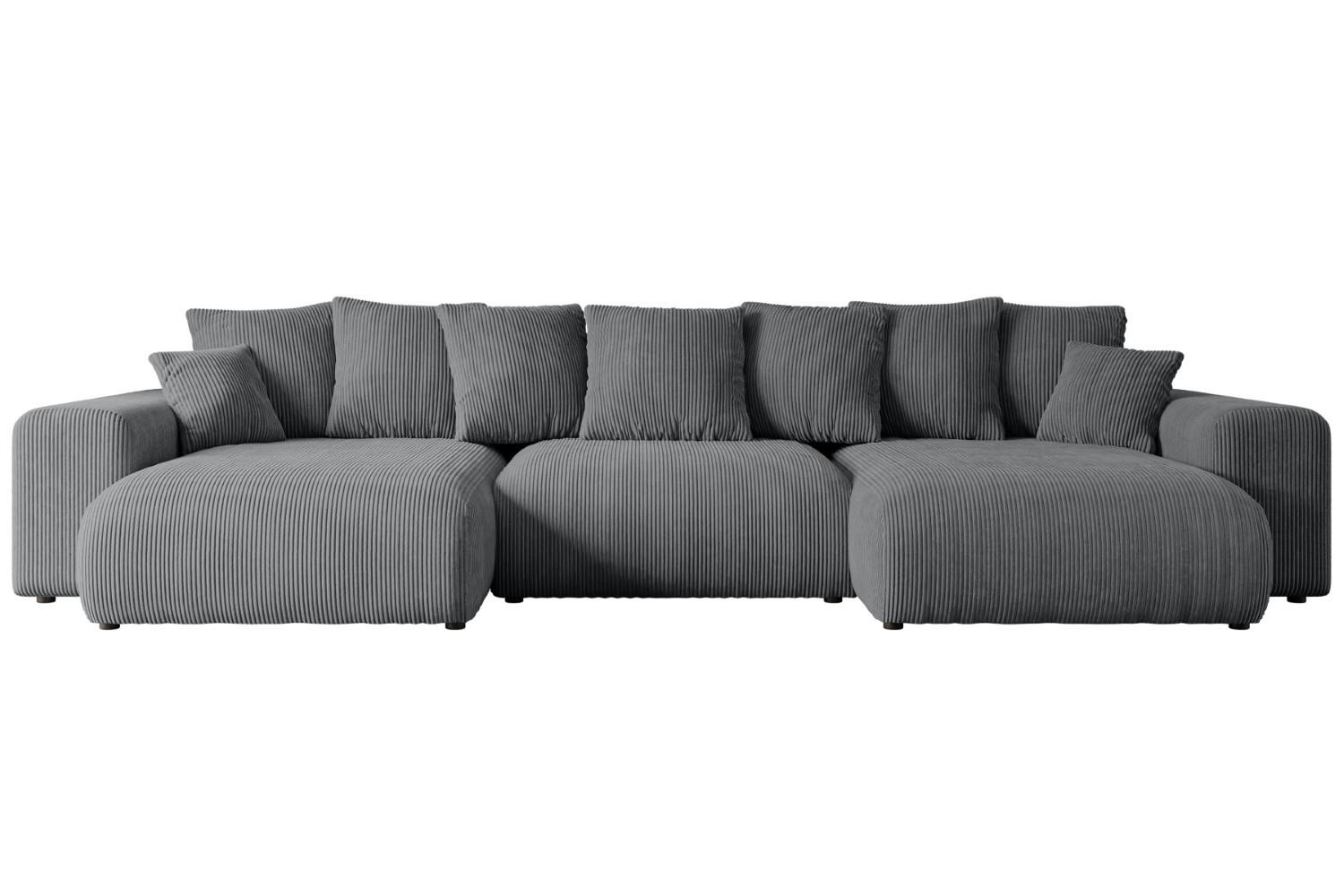 WOHNLANDSCHAFT mit Schlaffunktion und Bettkasten ESKAR-U -352x165x84cm Grau Cord - Dunkelgrau/Schwarz, Holzwerkstoff/Kunststoff (352/84/165cm) - ALTDECOR