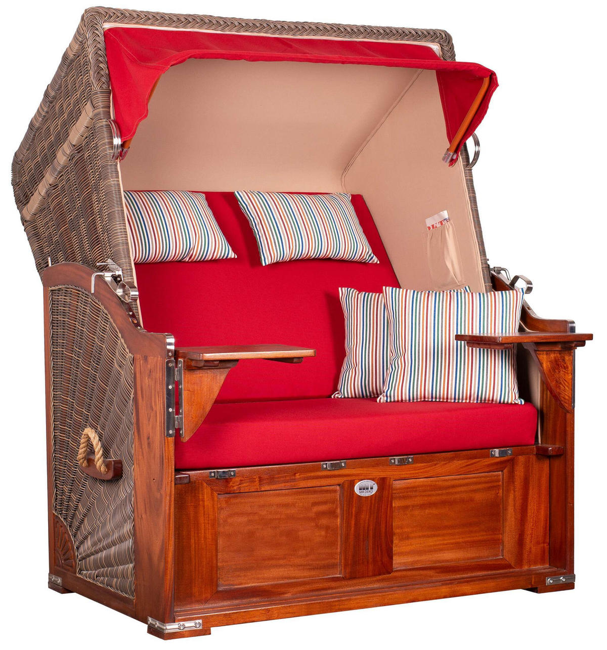 STRANDKORB Seeblick 2 Sitzer Mahagoni - Rot/Braun, Metall (125/170/80cm) - Mr. Deko