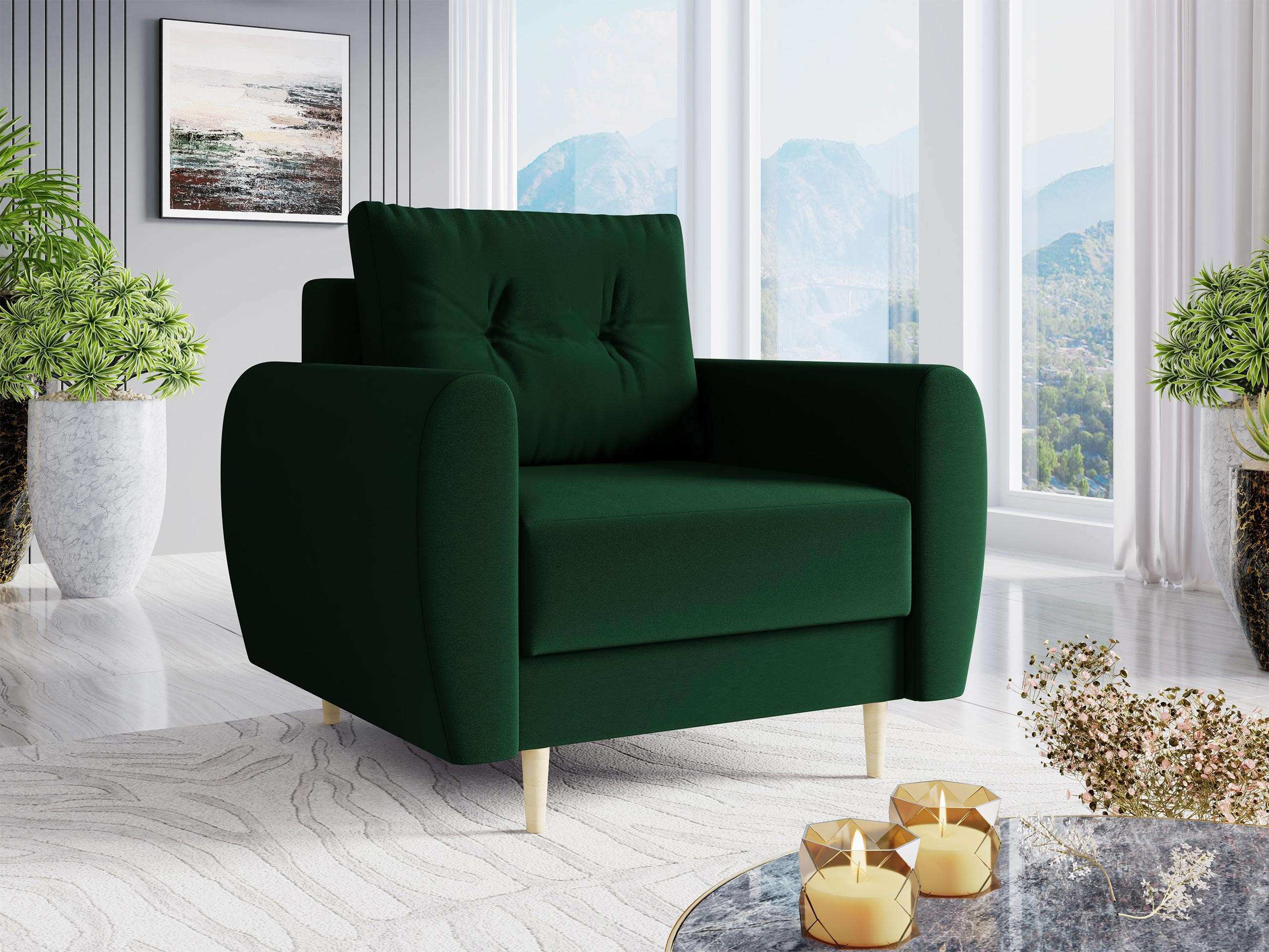 SESSEL Palermo - Naturfarben/Grün, Holz/Textil (104/95/82cm) - MIRJAN24